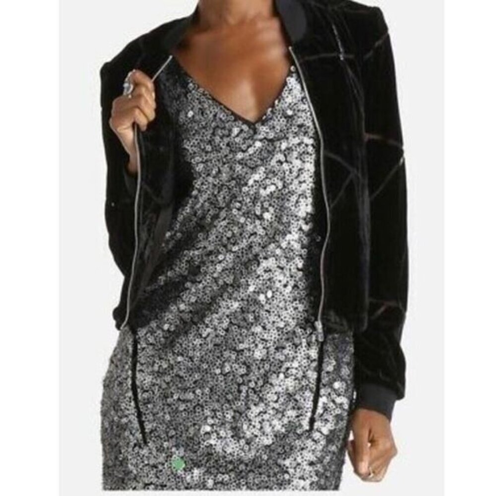 LILY ALLEN Vero Moda Silver Sequin Shift Dress Sz Large - Picture 4 of 9